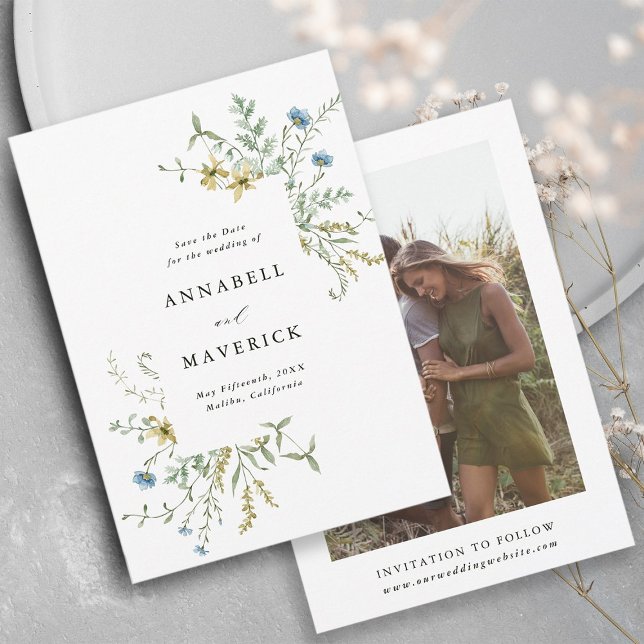 Save The Date Photo de mariage moderne boho élégant de fleur sau (Front & Back)