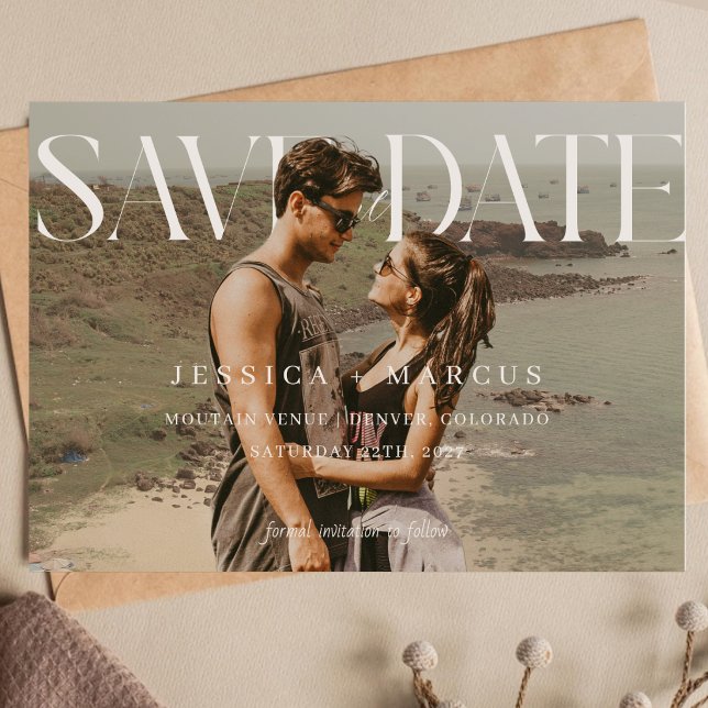 Save The Date Photo de mariage moderne élégant avec écriture hor (Créateur téléchargé)
