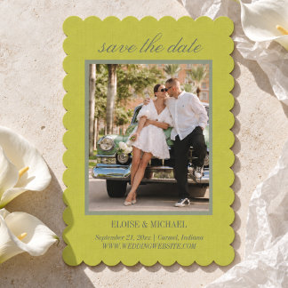 Save The Date Photo de mariage moderne en écriture Chartreuse