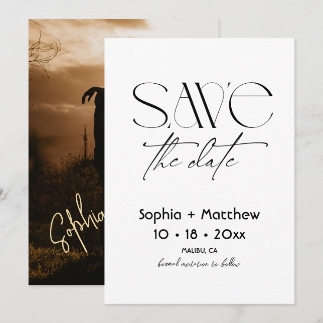 Save The Date Photo de mariage moderne en noir et blanc (Devant / Derrière)