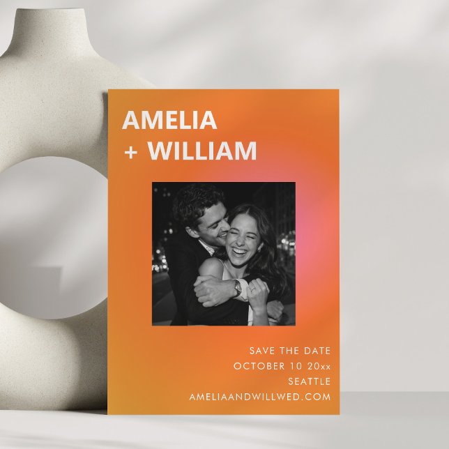 Save The Date Photo de mariage moderne été orange rose (Créateur téléchargé)