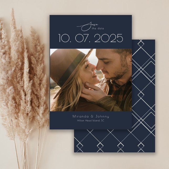 Save The Date Photo de mariage Navy Topographie Moderne (Créateur téléchargé)
