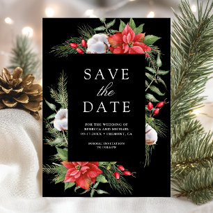 Save The Date Photo de mariage noir de Noël à fleurs de Poinsett