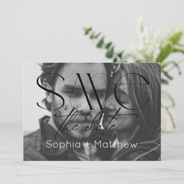 Save The Date Photo de mariage noir et blanc (Debout devant)