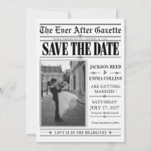 Photo de mariage noir et blanc dans un journal