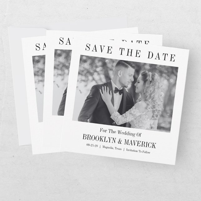 Save The Date Photo de mariage noir et blanc écriture moderne (Créateur téléchargé)