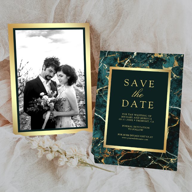 Save The Date Photo de mariage or marbre sarcelle (Créateur téléchargé)