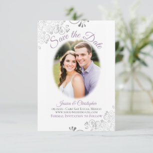 Save The Date Photo de mariage ovale simple et élégant lavande e