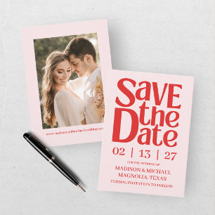 Save The Date Photo de mariage rétro Saint-Valentin rouge rose