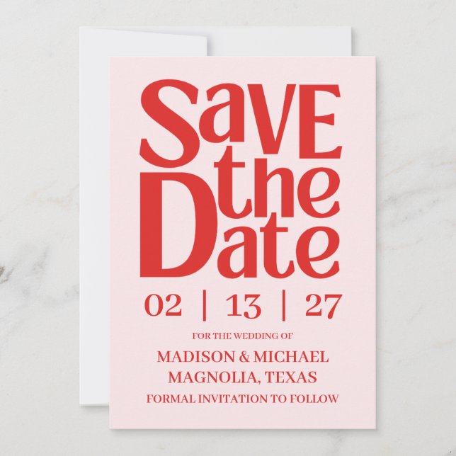 Save The Date Photo de mariage rétro Saint-Valentin rouge rose (Devant)