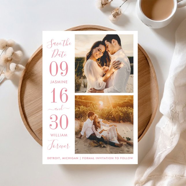 Save The Date Photo de mariage rose rose Élégance Moderne (Créateur téléchargé)