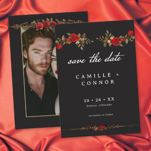 Save The Date Photo de mariage Rose Rouge Gothique Jusqu'à la Mo