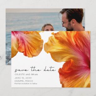 Save The Date Photo de mariage sur la plage au milieu des Hibisc