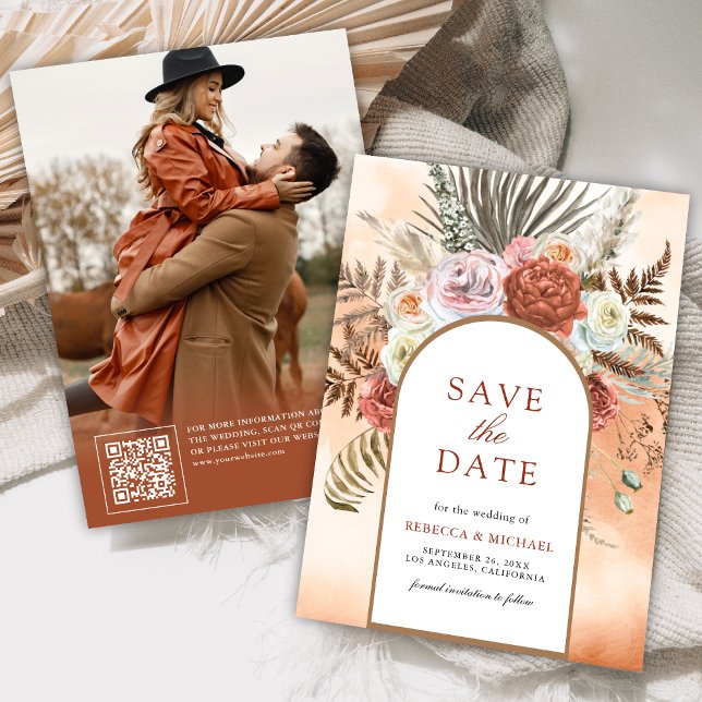 Save The Date Photo de mariage terracotta floral boho terreux (Créateur téléchargé)