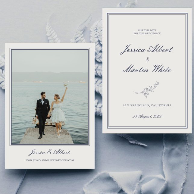 Save The Date Photo de mariage thème botanique bleu plage (Créateur téléchargé)