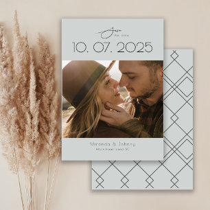 Save The Date Photo de mariage Topographie Moderne Bleu Poussiér