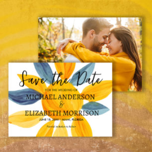 Save The Date Photo de mariage unique bleu jaune Enregistrer la