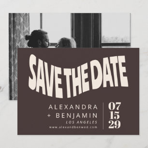 Save The Date Photo de mariage unique marron Groovy Rétro