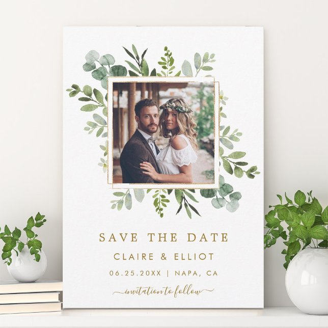 Save The Date Photo de mariage vert or botanique à conserver pou (Créateur téléchargé)