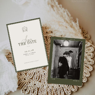 Save The Date Photo de mariage vintage vert olive à l'ancienne
