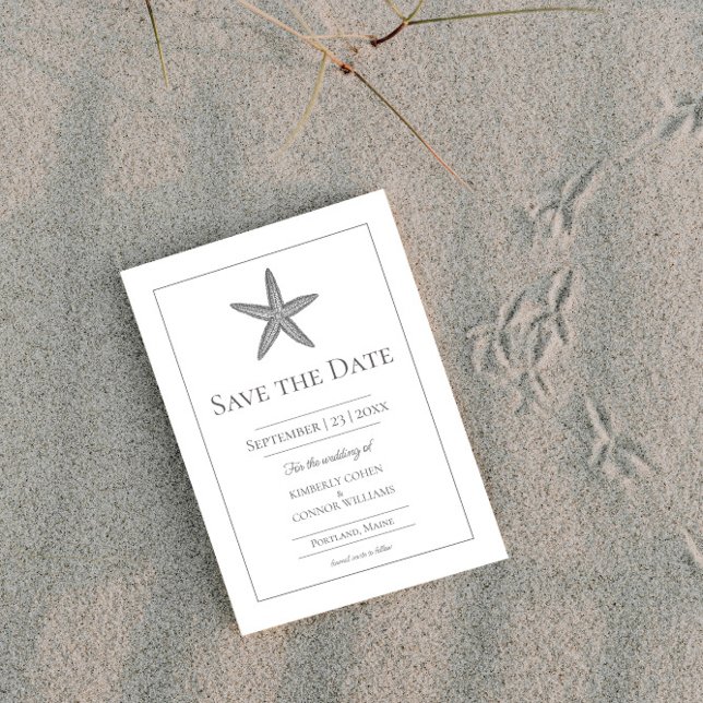 Save The Date Photo de monogramme d'étoile de mer blanche (White Starfish Monogram Photo Save the Date)