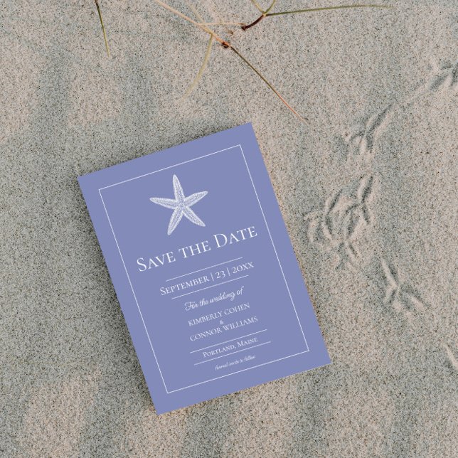 Save The Date Photo de monogramme d'étoile de mer de pervenche (Periwinkle Starfish Monogram Photo Save the Date)