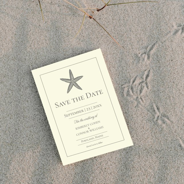 Save The Date Photo de monogramme d'étoile de mer jaune (Yellow Starfish Monogram Photo Save the Date)