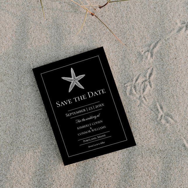 Save The Date Photo de monogramme d'étoile de mer noire (Black Starfish Monogram Photo Save the Date)