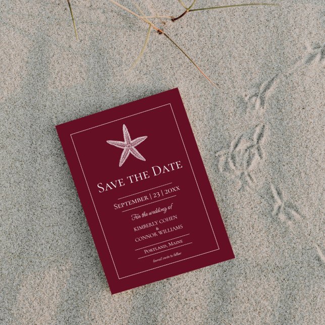 Save The Date Photo de monogramme d'étoile de mer rouge (Red Starfish Monogram Photo Save the Date)