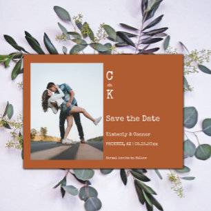 Save The Date Photo de monogramme minimaliste orange brûlé