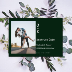 Save The Date Photo de monogramme minimaliste vert émeraude
