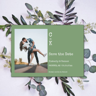 Save The Date Photo de monogramme minimaliste vert mousse
