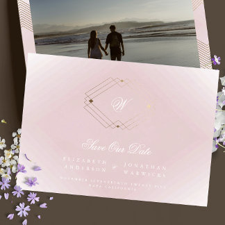 Save The Date photo de monogramme rose rose classique or noir
