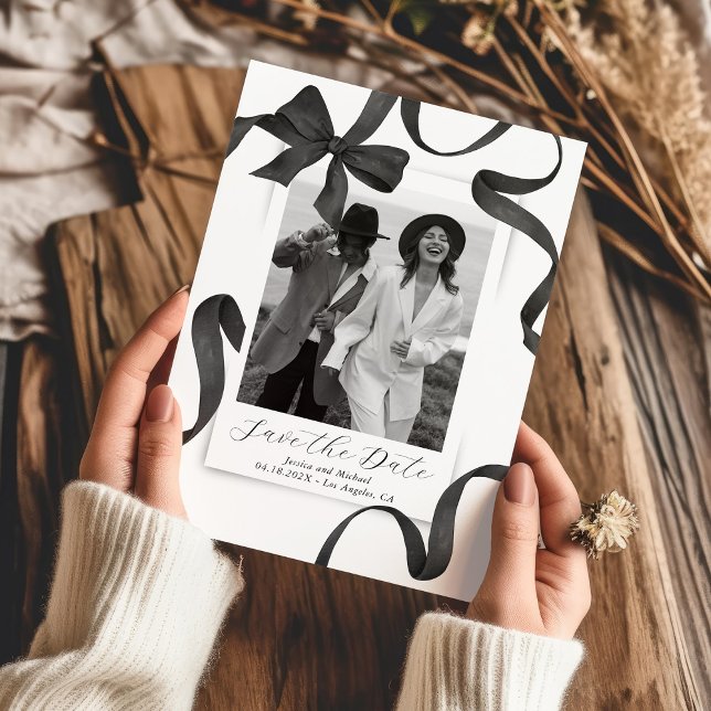 Save The Date Photo de nœud noir élégant (Créateur téléchargé)