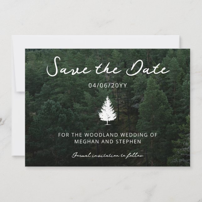 Save The Date Photo de paysage forestier avec silhouette de sapi (Devant)