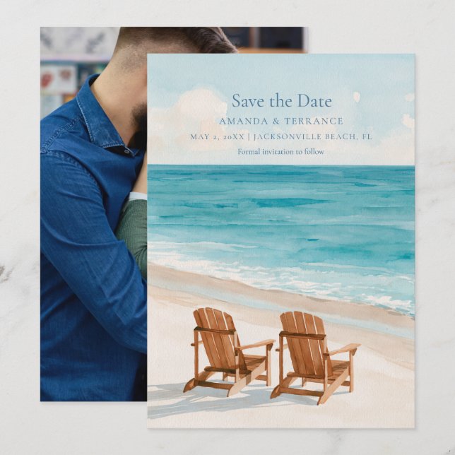 Save The Date Photo de plage à l'aquarelle côtière (Devant / Derrière)