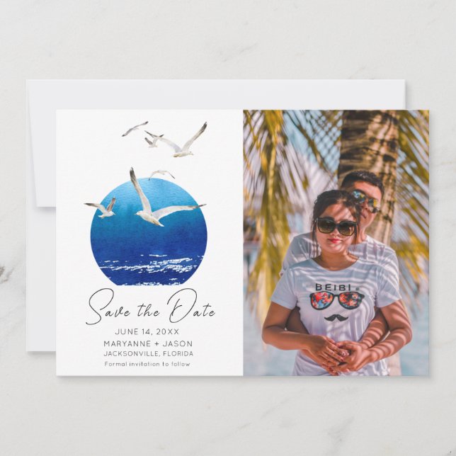 Save The Date Photo de plage Mariage côtier Épargne la date (Devant)