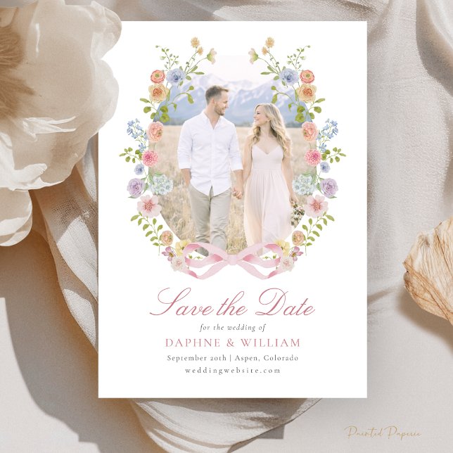 Save The Date Photo de rubans et de fleurs sauvages (Bows and Wildflowers Photo Save The Date
)
