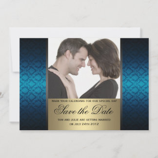 Save The Date Photo de sauvegarde de date en damas bleu et or