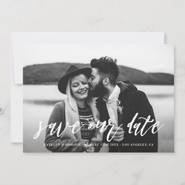 Save The Date Photo de script lettres main blanche Enregistrer l (Devant)