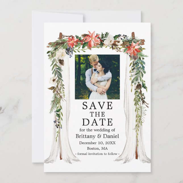 Save The Date Photo de toile de mariage aquarelle poinsettia flo (Devant)