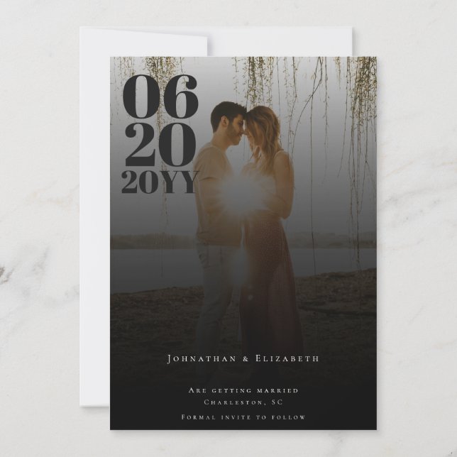 Save The Date Photo de type Gras minimaliste noir (Dos)