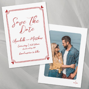 Save The Date Photo Dessiné à la Main Mariage Rouge Simple et Fa