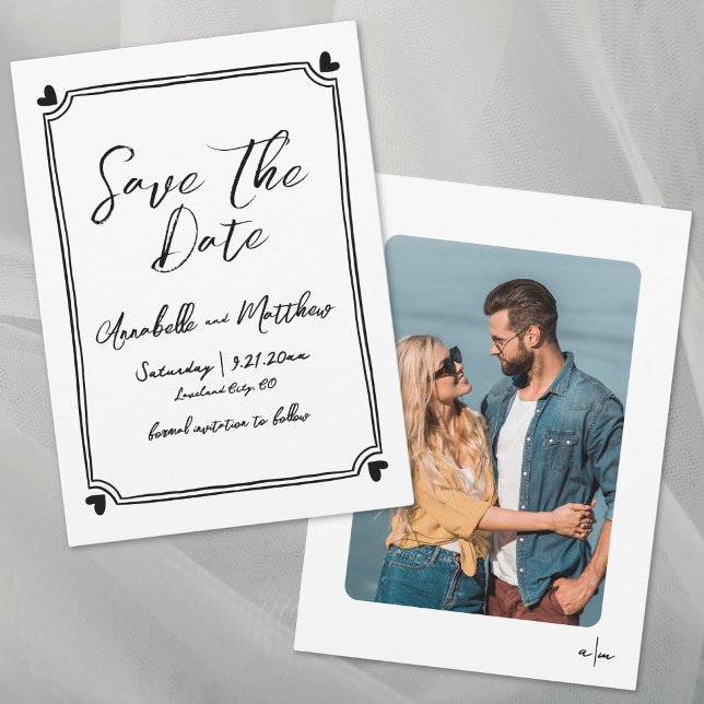 Save The Date Photo Dessiné à la Main Mariage Simple et Fantaisi (Hand Drawn Photo Whimsical Simple Wedding Save the Date)