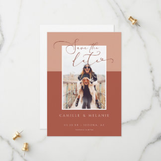 Save The Date Photo Deux Tons Terra Cotta moderne et minimaliste