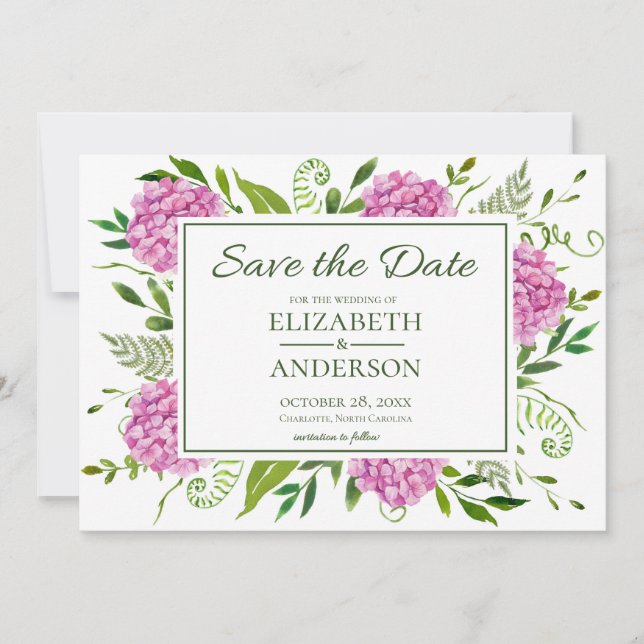 Save The Date Photo d'hortensia rose (Devant)
