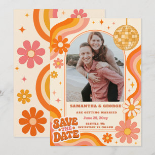 Save The Date Photo disco orange ivoire rétro groovy 70