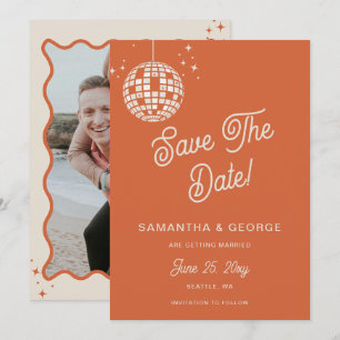 Save The Date Photo Disco Orange Ivoire Rétro Groovy 70s