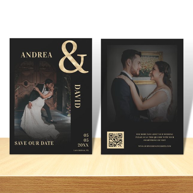 Save The Date Photo dorée délavée avec code QR pour mariage    (Créateur téléchargé)