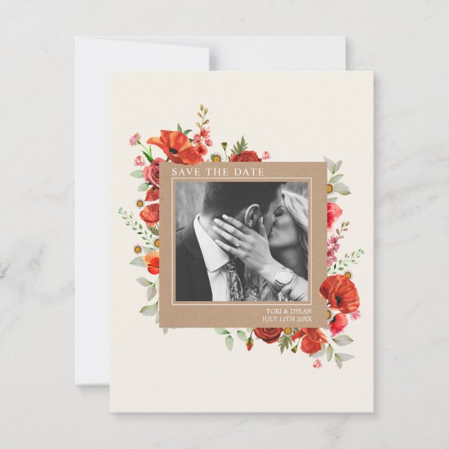 Save The Date Photo du Mariage Cardstock Fleur sauvage Poppy (Devant)